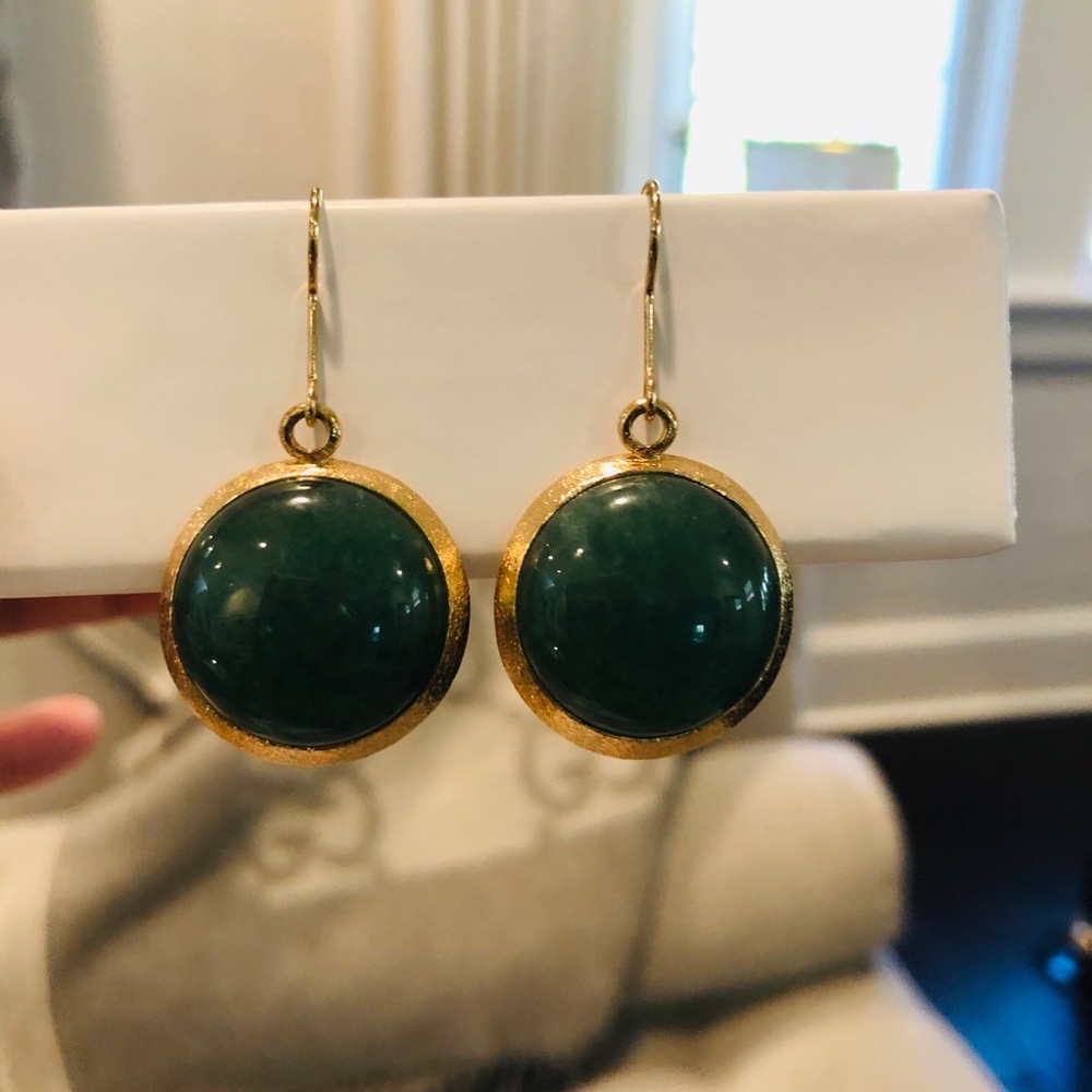 Dark green stone drop earrings